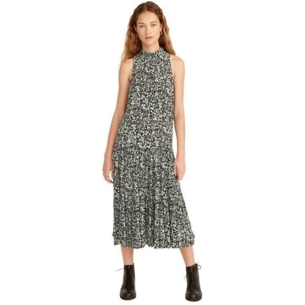 J. Crew Drapey Tiered Flowy Halter Neck Dainty Floral Midi Dress Size 14 NWT